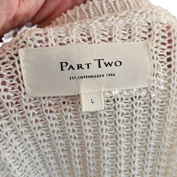 Part Two Etrona Linen Knit White Long Sleeve Sweater Sz L - Picture 6 of 9